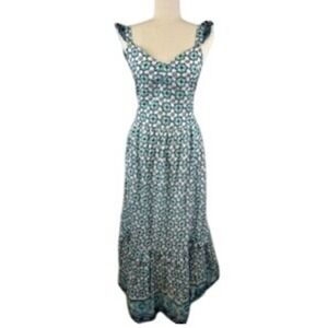 Lucky Brand Maxi Dress Women's Size Large Blue‎ White Ruffled Sleeves New $118